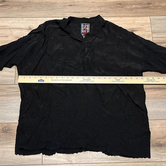 Johnny Was Antik Lace Collared Blouse SZ Small Long Sleeve Embroidered Black - Picture 5 of 14